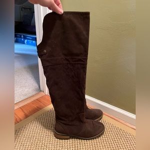 Brown suede over the knee boots